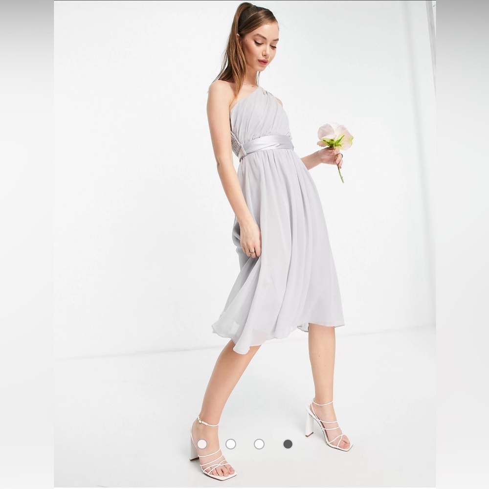 Little Misstress Bridesmiads one shoulder midi dress in gray NWT Size 12
